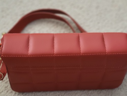 Unica! Firenze Quilted Italian Genuine Leather Papaya Crossbody Purse - Picture 3 of 9