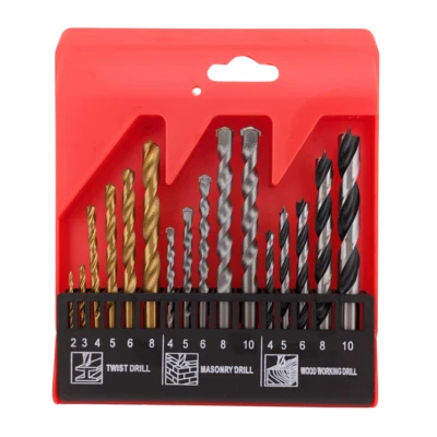 OKODOKO 16pc Metal, Masonry & Wood HSS / Titanium Coated Drill Bit Set Straight Shank