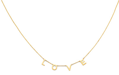 14K massives Gold LOVE Buchstaben Halskette 1,75 Gramm asymmetrisch Valentinstag 17'' + 1''