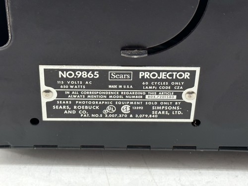 Vintage SEARS Automatic 500 No. 9865 SLIDE PROJECTOR Blower works Untested - Picture 17 of 17