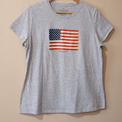 Faded Glory T-Shirt American Flag Print Grey Crew Neck Women's