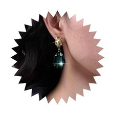 Vintage Teardrop Emerald Earrings Rhinestone Teardrop Dangle Earrings Gold Zirci