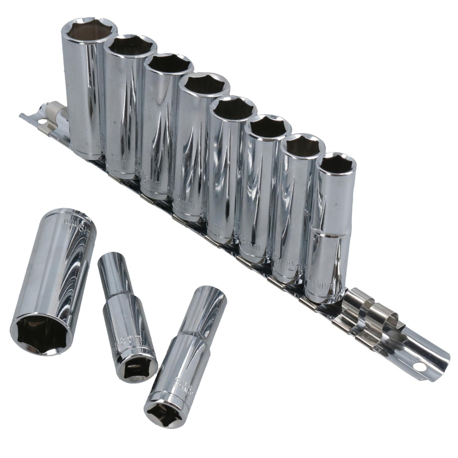 3/8"" drive sockets deep metric sockets 8mm - 19mm 11pc TE050