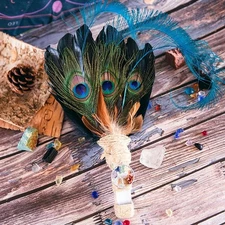 Witch's Wand Feather Smudge Wand with Selenite Stick Handle and Fallen Feather f