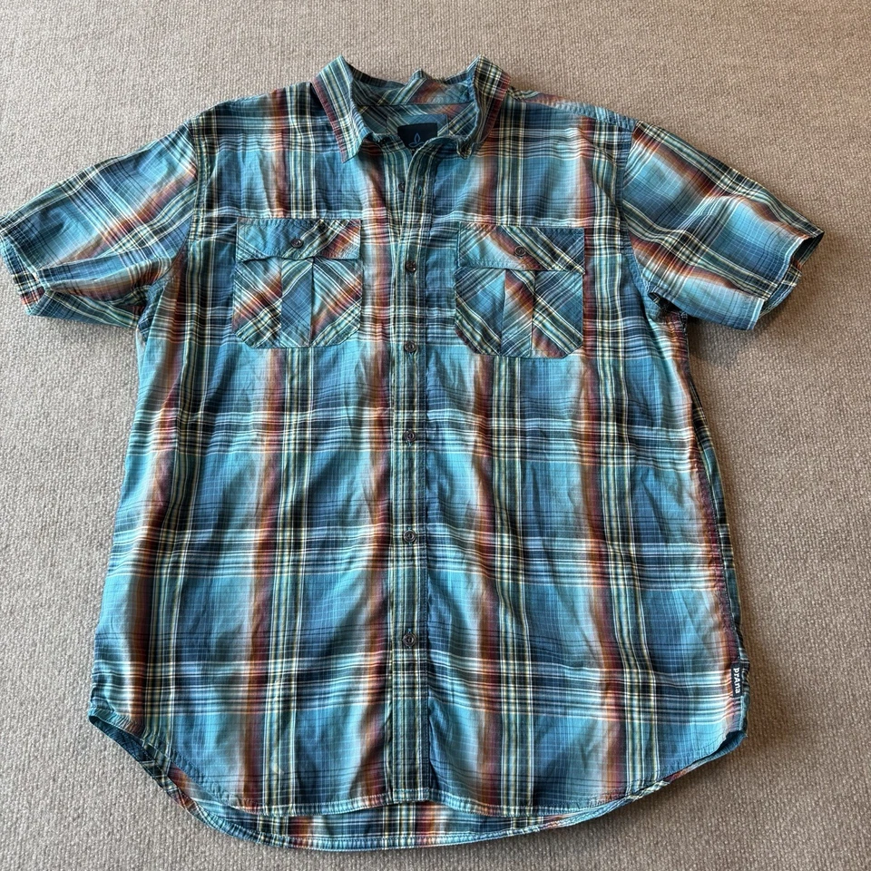 Lot Of 2 PRANA Shirt Men XL Plaid Blue/Orange BREATHE Short Sleeve Button Up - Image 2 of 4