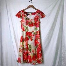 AB Studio Womens Flutter Sleeve Floral Chiffon Fit Flare Dress Size 6 Red Multi