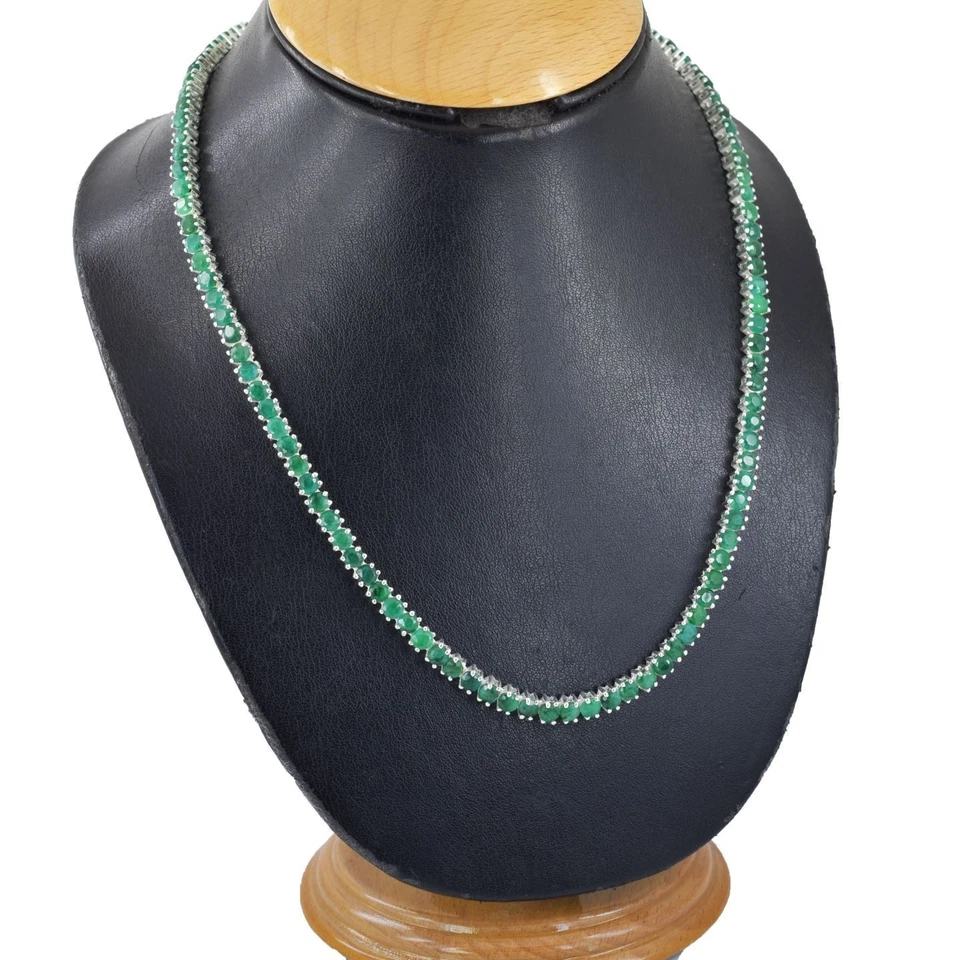 Elegante Collar Tenis Esmeralda Verde Natural 20ct Oro Blanco 14k Más de 18" Foto 4 de 4