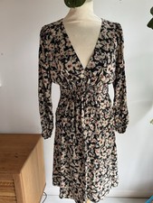 Teenflo Maurice Tarica 100% Silk Dress FR 2 UK 8 S Floral Knee/Midi V Neck Boho