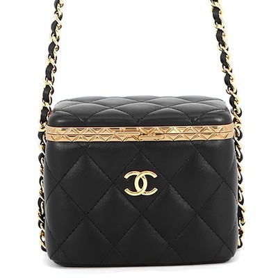 CHANEL Matelasse Chain Vanity Bag Lambskin Black