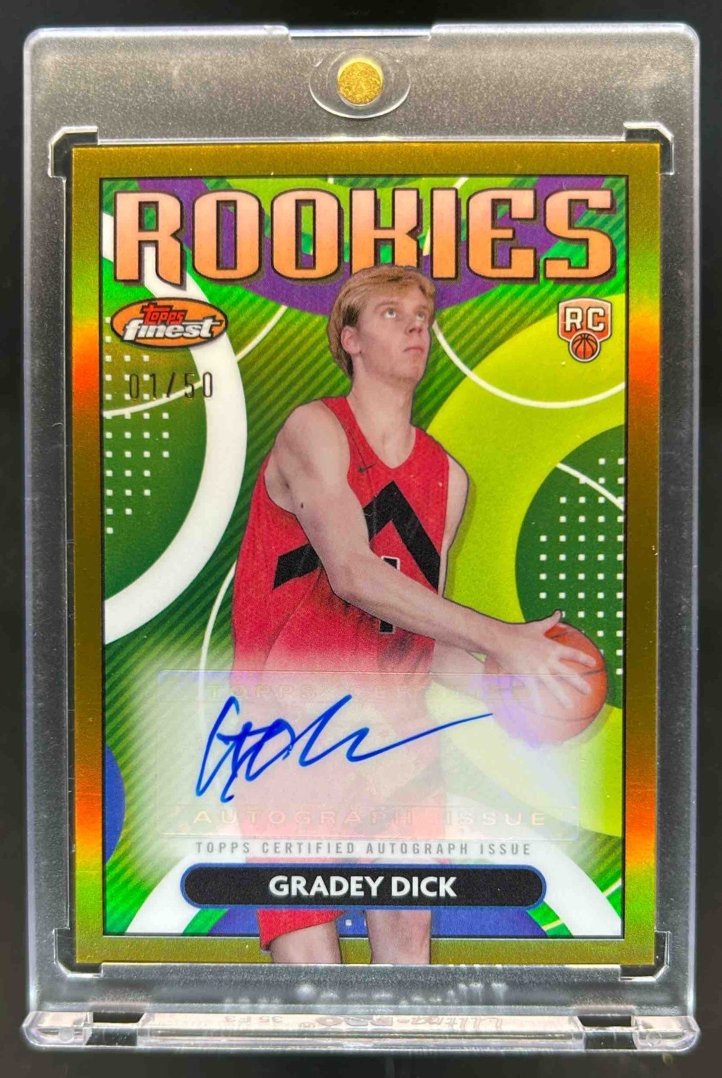 2023-24 Finest Gradey Dick Rookie Auto Gold Refractor #1/50 Raptors