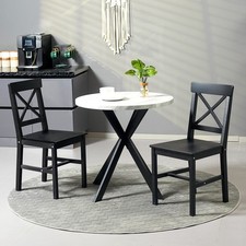 HOMCOM Farmhouse Wooden Dining Chairs Set of 2 with Cross Back Black