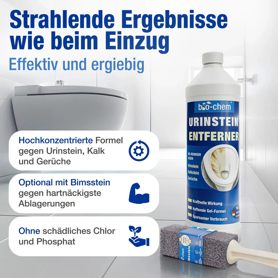 bio-chem Urinsteinentferner EXTRA STARK 2x 1L WC-Reiniger gegen Urinstein & Kalk - Bild 2 von 4