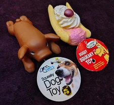 Roasted Pig , Ice Cream Sundae  Dog Toy Squeaker Chewing Toy Lot of 2 Vinyl
