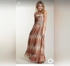 Romeo and juliet couture boho chic maxi dress Smocked waist embroidered sequins