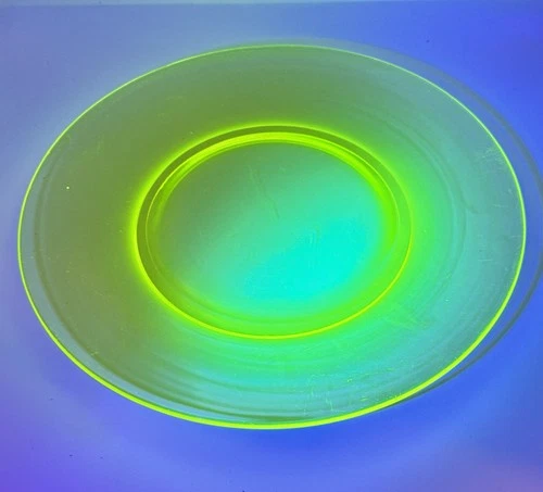Antique Canary Yellow Uranium Glass Plate Depression Era UV Reactive 8.5”W