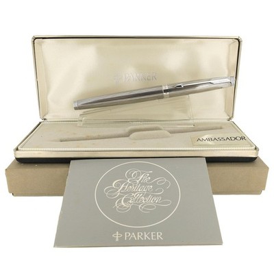 RARE C1978 PARKER 75 HERITAGE AMBASSADOR STERLING FOUNTAIN PEN NEVER INKED BOXED