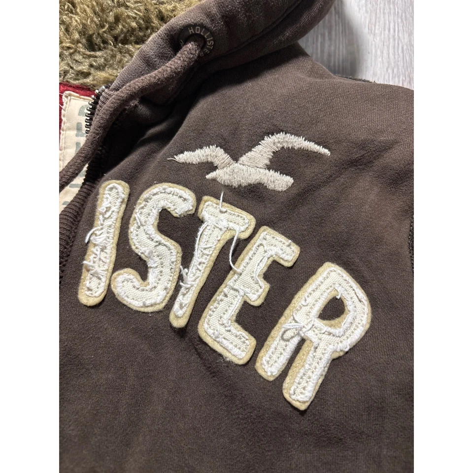 Hollister Y2K Brown Sherpa Lined Full Zip Hoodie Warm Comfy Layering Jacket - Image 4 of 4