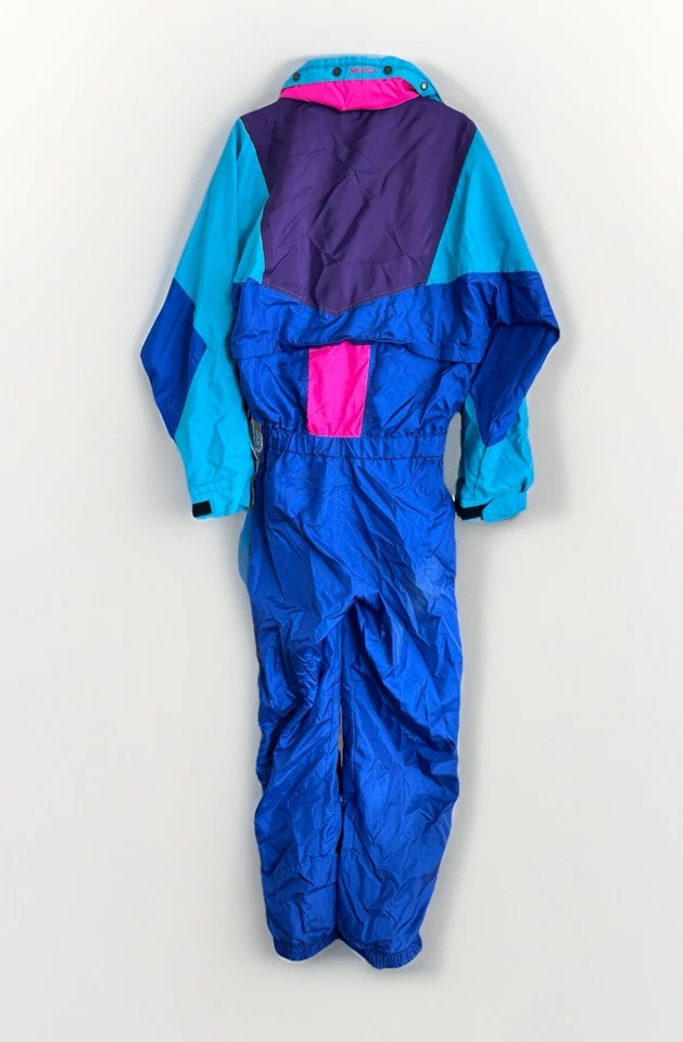 Vintage 80s 90s Nevica Blue & Pink Ski Suit One Piece Snowsuit Snow Bib *Flaws - Image 2 of 4