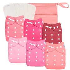 Baby Girl Cloth Diapers 6 Pack with 6pcs Inserts and Wet Bag, Reusable Waterp...