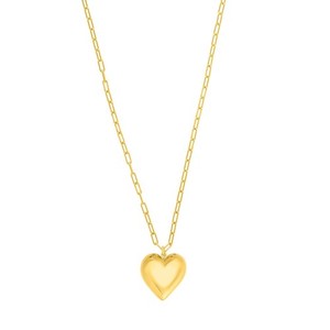 Authentic Sterling Silver Gold Plated Large Puffed Heart Long Necklace