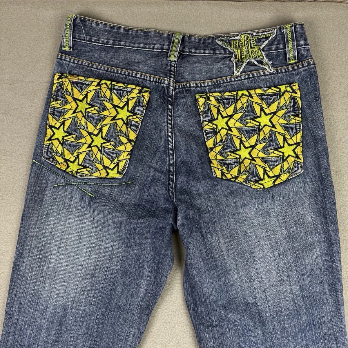 Vintage Pepe Jeans Mens 36x33 Denim Stars Skater Hip Hop