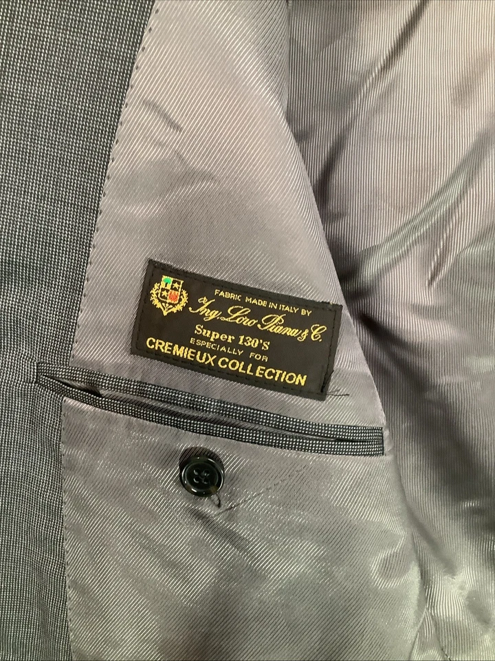 Traje de Lana Crémieux 44R Gris Micro-Check Loro Piana Super 130s Hecho en Canadá Foto 4 de 4