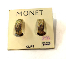 MONET GOLD ROPE WOVEN VINTAGE GLAM ERA 1980S CLIP ON .75" HOOP EARRINGS NEW