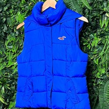 Hollister Kids Puffer Vest Size L Royal Blue Hooded Logo 3297