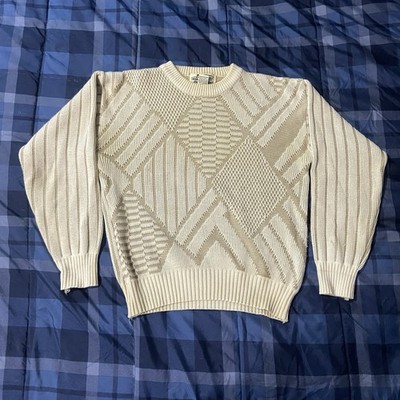 Vintage 80s 90s Expressions Grandpa Indie Softboy Cottage Tan Acrylic Sweater