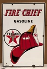 Vintage 1962 TEXACO FIRE CHIEF GASOLINE Gas Pump Sign -- Porcelain -- 3-1-62