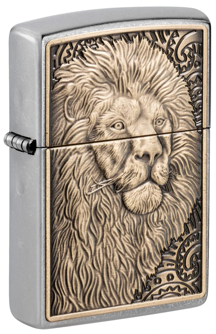 Zippo 47171, Noble Lion Design, Emblem, Street Chrome Finish