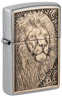 Zippo 47171, Noble Lion Design, Emblem, Street Chrome Finish Lighter