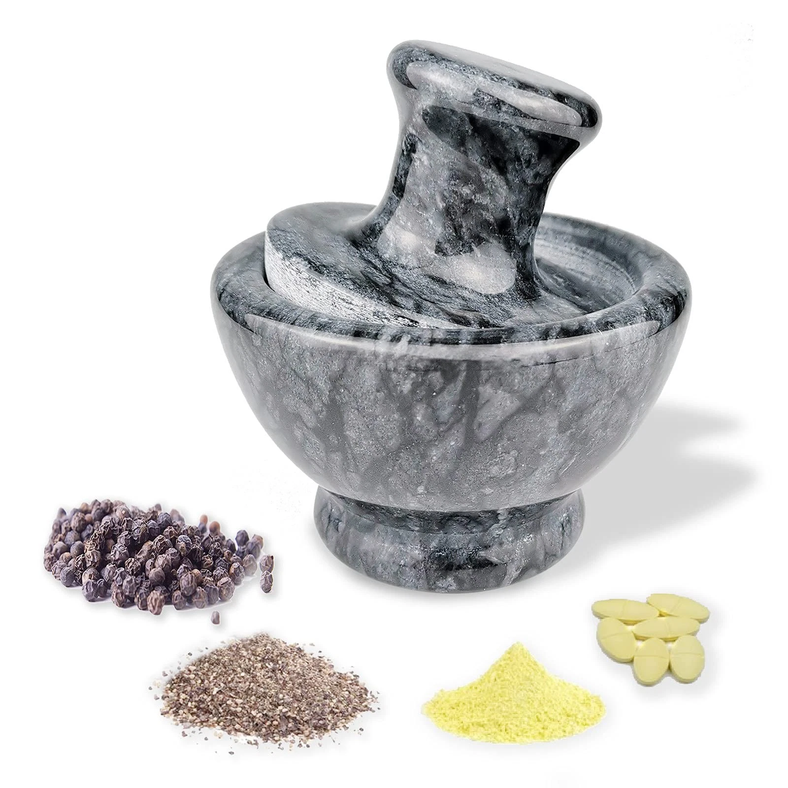 Marble Mortar and Pestle Set Pill Crusher and Spice Stone Grinder 3.7 Inch 1/...