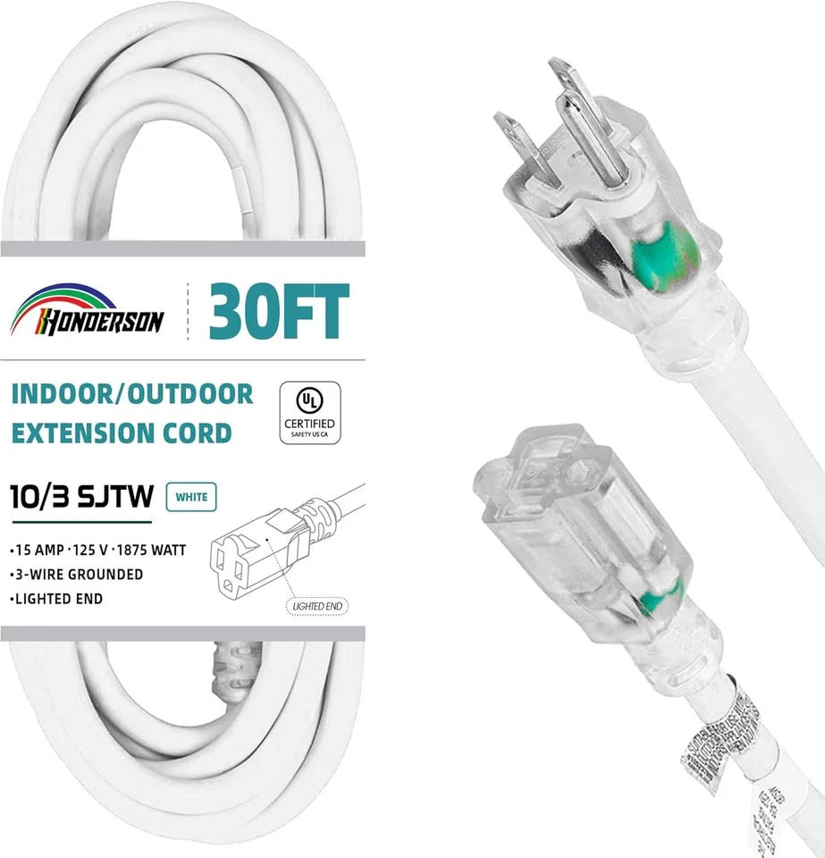 Moisture-Resistant 30FT Extension Cord - 10 Gauge Heavy Duty with Safety Light - Image 3 of 4