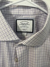 Charles Tyrwhitt Men's Dress Shirt Long Sleeve Lavender Purple Plaid 17.5/35