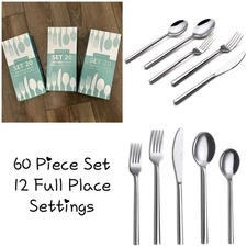 ANNOVA 60 Piece Silverware Set Service for 12 Premium Stainless Steel Flatware