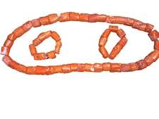  Original African big Coral Necklace Beads w/two hand beads Natural Undyed set