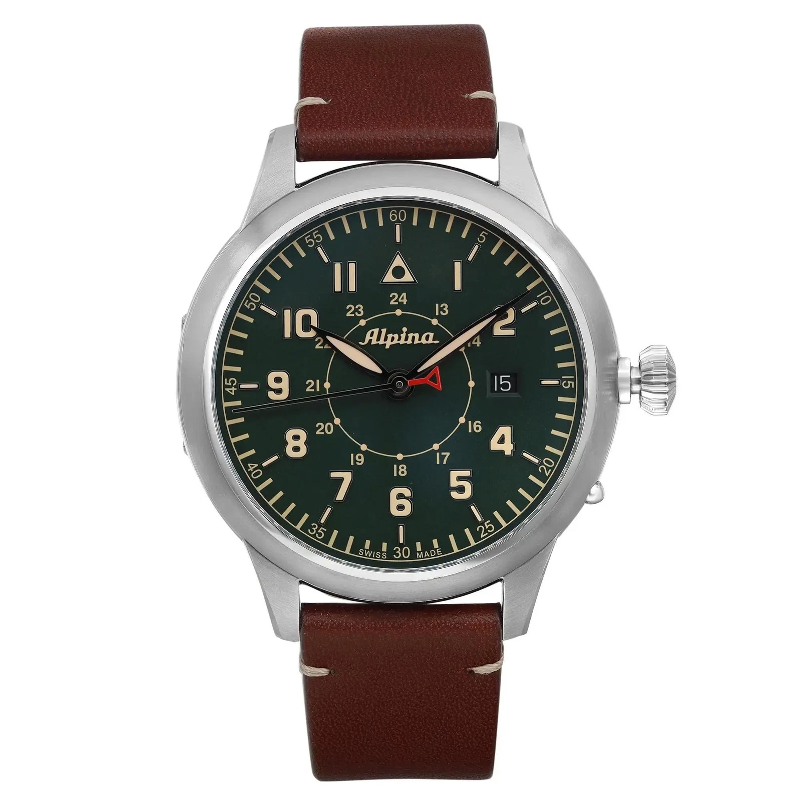 Alpina Pilot Heritage Startimer 44mm Steel Green Dial Watch AL 525X4SH6