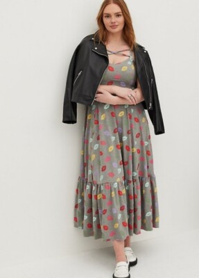 TORRID Strappy Maxi Long Dress Jersey Lips Grey Multi Stretch Plus Size 1X  | eBay
