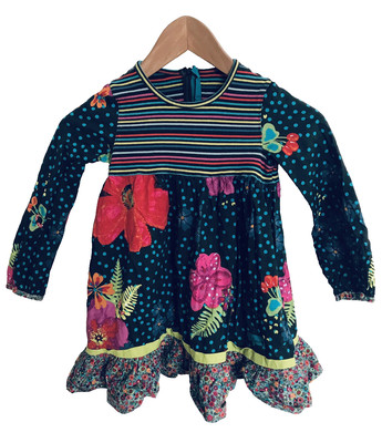 CATIMINI France Designer Dress Size 5 Multicolor Floral Ruffle Long Sleeve