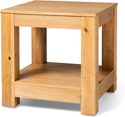Rustic 2-Tier Tall Square Wooden Side Table with Shelf for Small Spaces