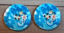 2 Multicolor Floral Sewing Buttons Crafting Round Wood 4 Hole 1.5" 