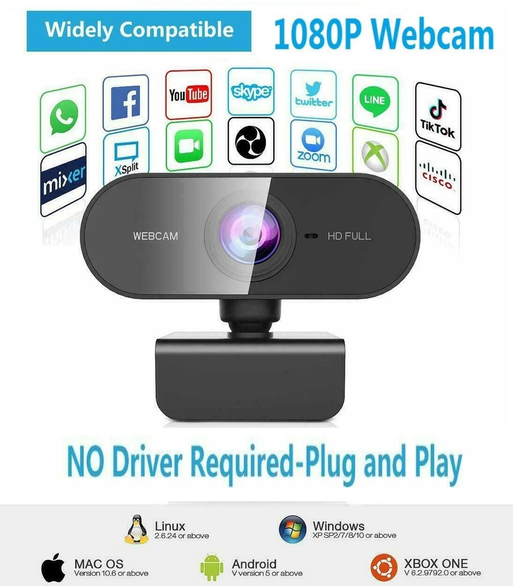 Zoom Skype FHD USB Webcam Mic Full HD 1080P Streaming Camera for PC MAC Laptop