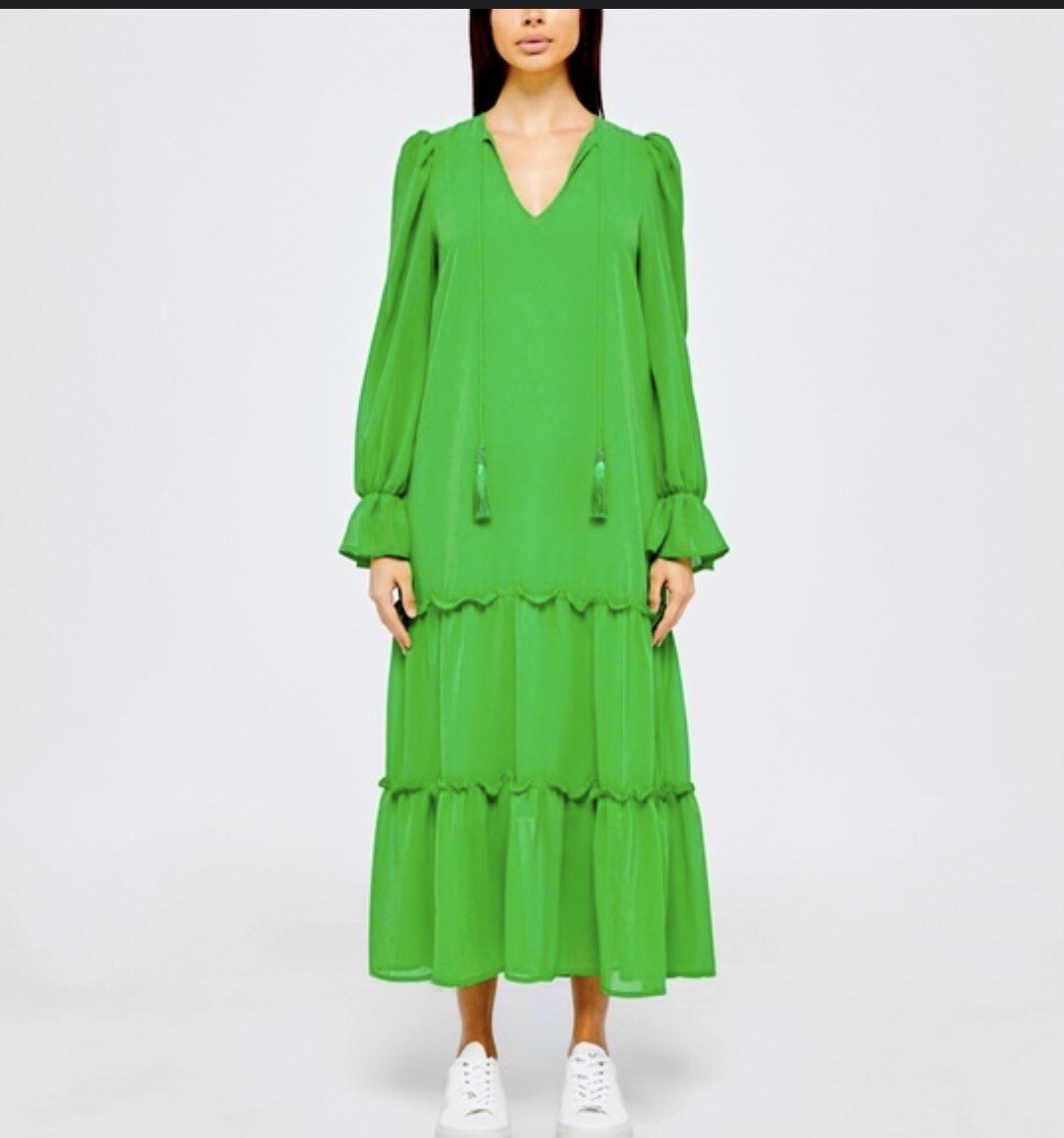 green frill hem dress Green Wrap Over Frill Hem Short Sleeve Midi Dress – AX Paris main image 0