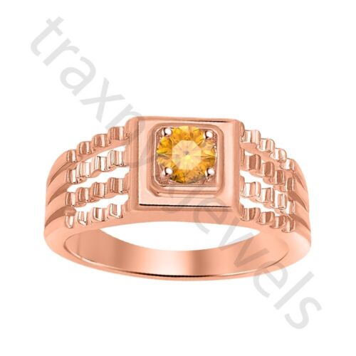 2 Ctw Lab Created Citrine 14K Rose Gold Over Solitaire Wedding Men's Ring - Picture 1 of 5