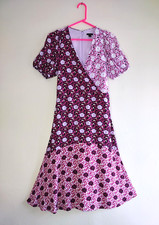 Ann Taylor Mixed Floral Midi Dress Pink & Purple Boho Chic Cottagecore Size 4