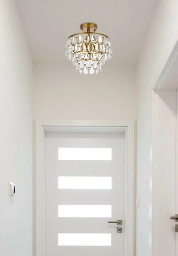 Crystal Tear Drop Flush Mount Ceiling 3 Light Brass Bathroom Bedroom Lighting - Picture 2 of 10