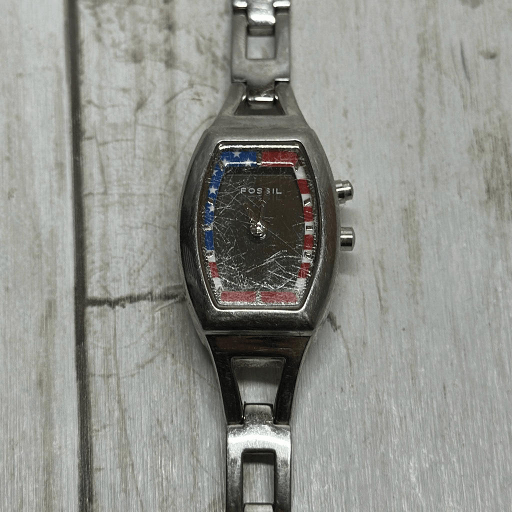 Fossil BIG TIC ES9744 American Flag LED Dial Silver Tone Watch