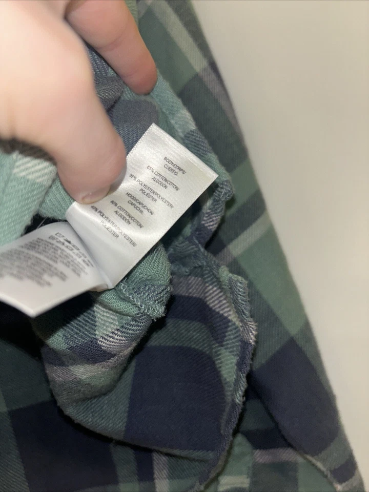 Sudadera con capucha recortada a cuadros Lucky Brand para mujer talla mediana verde azul blanco boho hippie Foto 3 de 4