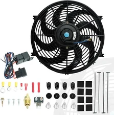 BLACKHORSE-RACING 14" Universal Electric Radiator Cooling Fans + Thermostat Rela
